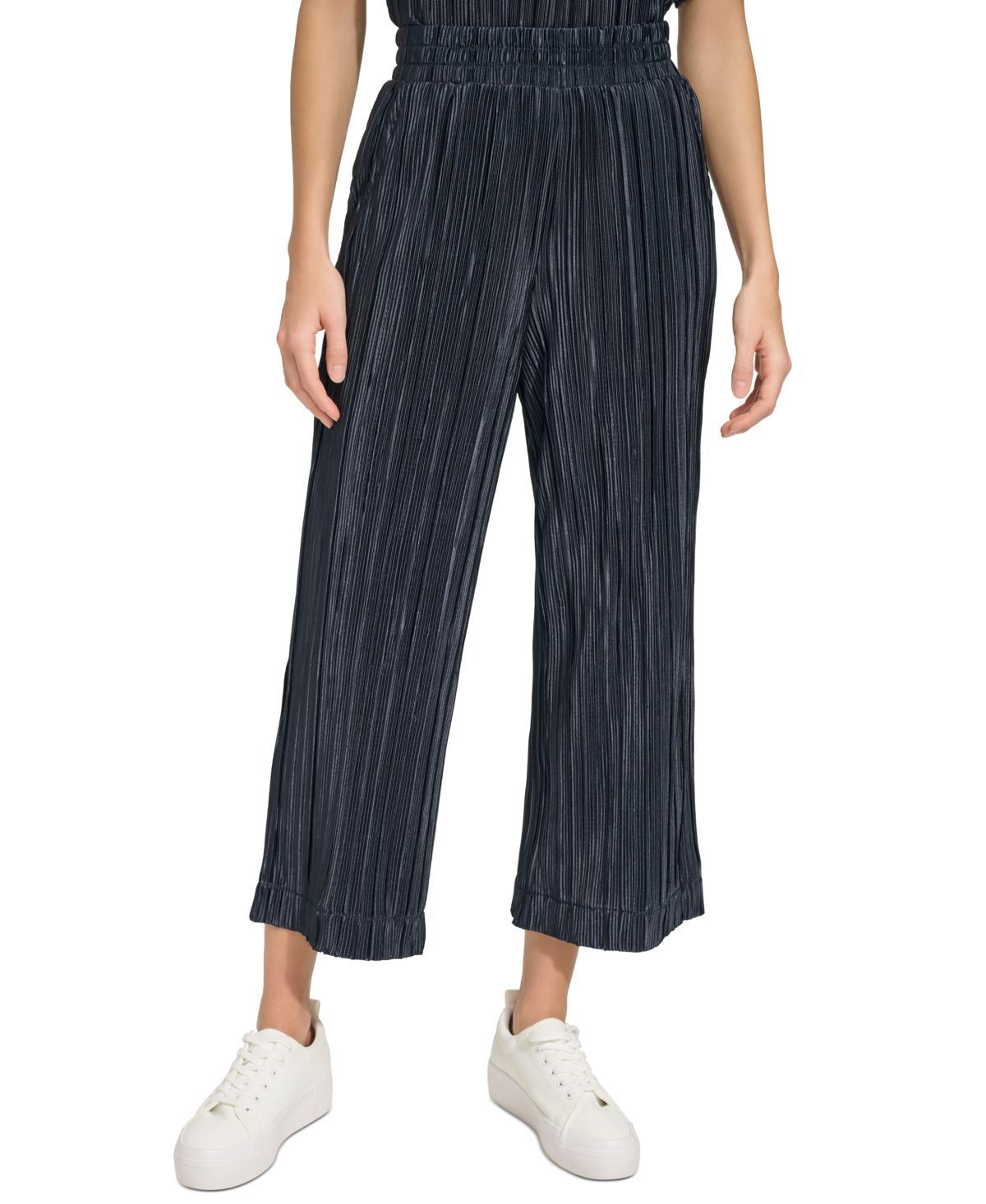 Andrew Marc New York Womens High-Rise Pull-On Plisse Crop Pants Product Image