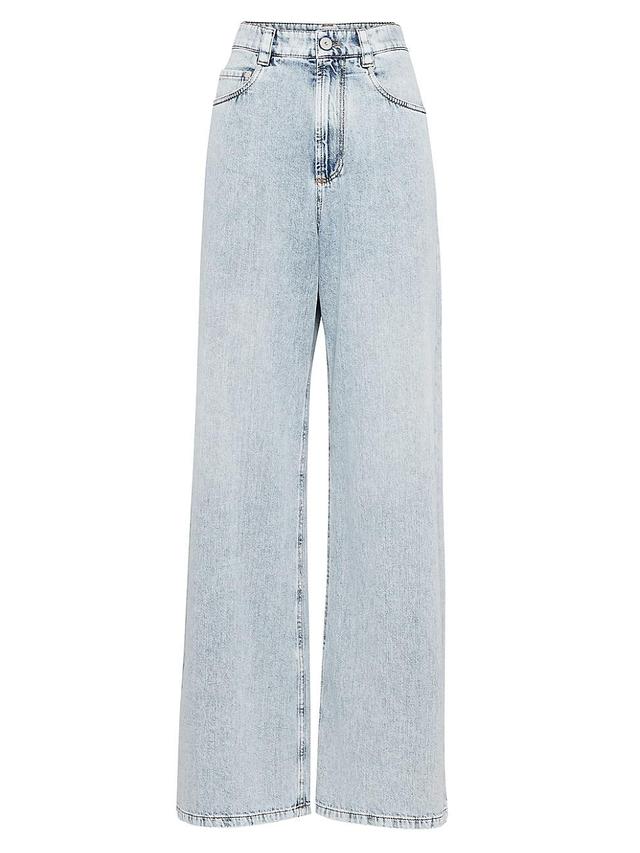 Wide-Leg Acid Wash Denim Pants Product Image