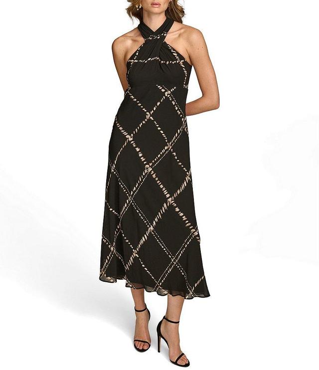 Donna Karan Chiffon Sleeveless Halter Neck Midi Dress Product Image