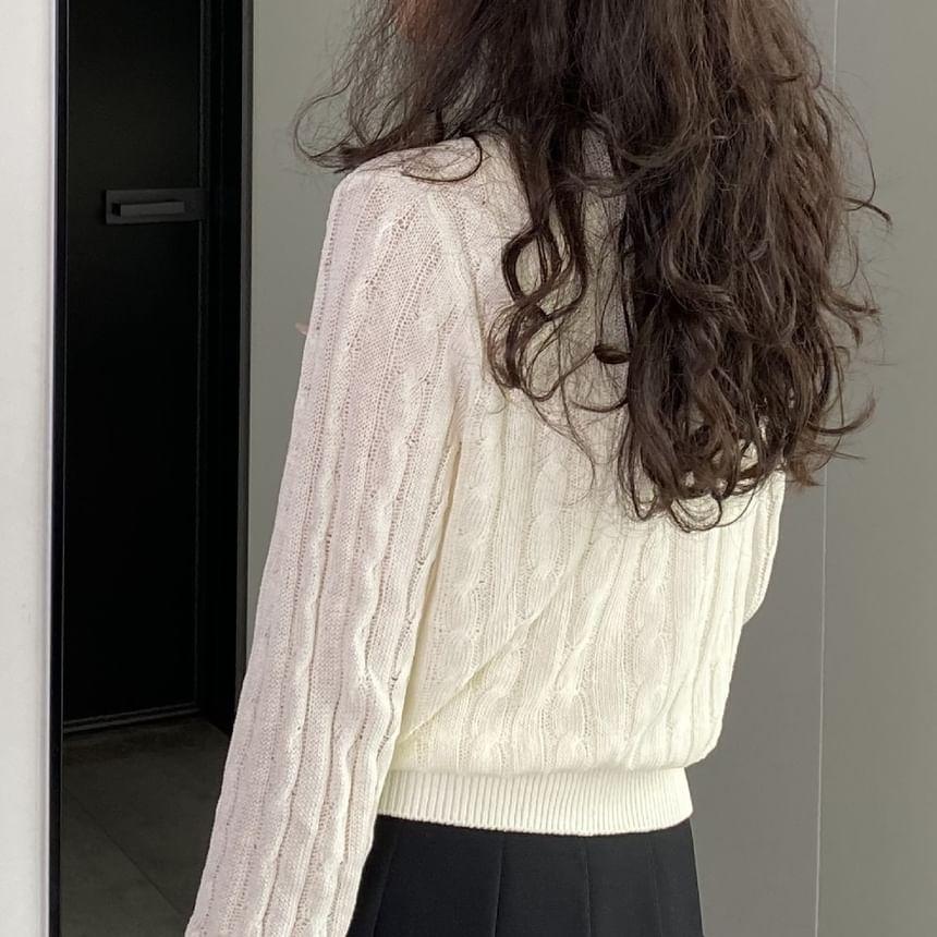 Plain Cable-Knit Cardigan / V-Neck Tank Top Product Image