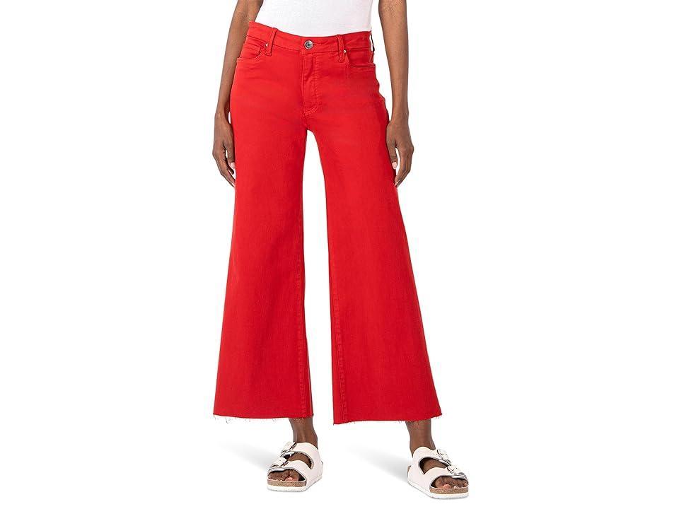 KUT from the Kloth Meg High-Rise Fab Ab Wide Leg Raw Hem In Kiwi (Kiwi) Women's Jeans Product Image