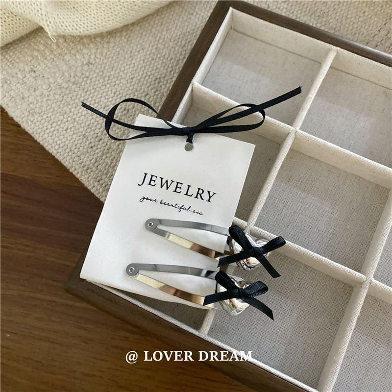 Set of 2: Heart / Ribbon Alloy Hair Clip Product Image