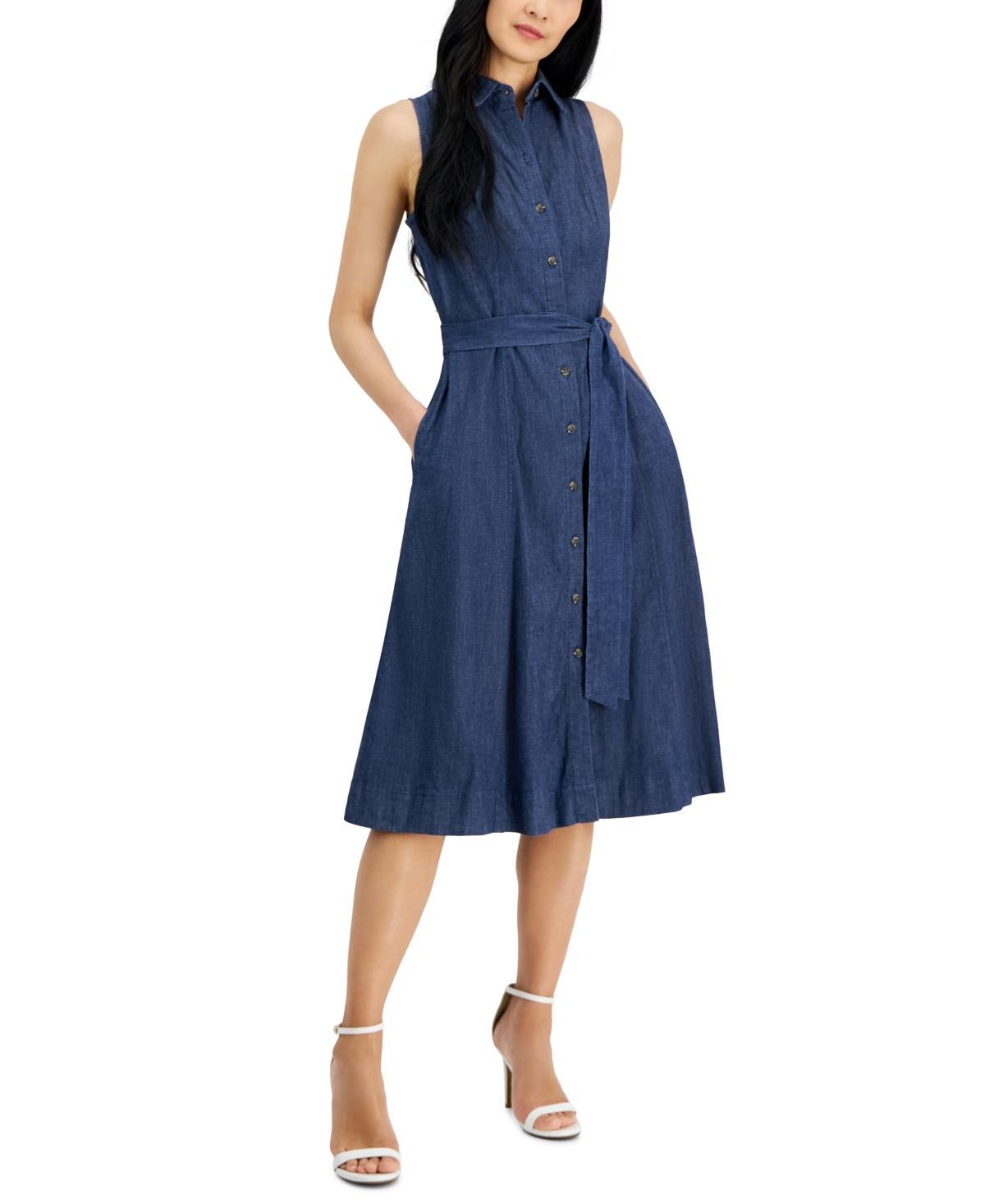 Women's Sleeveless Denim Midi Shirtdress Product Image