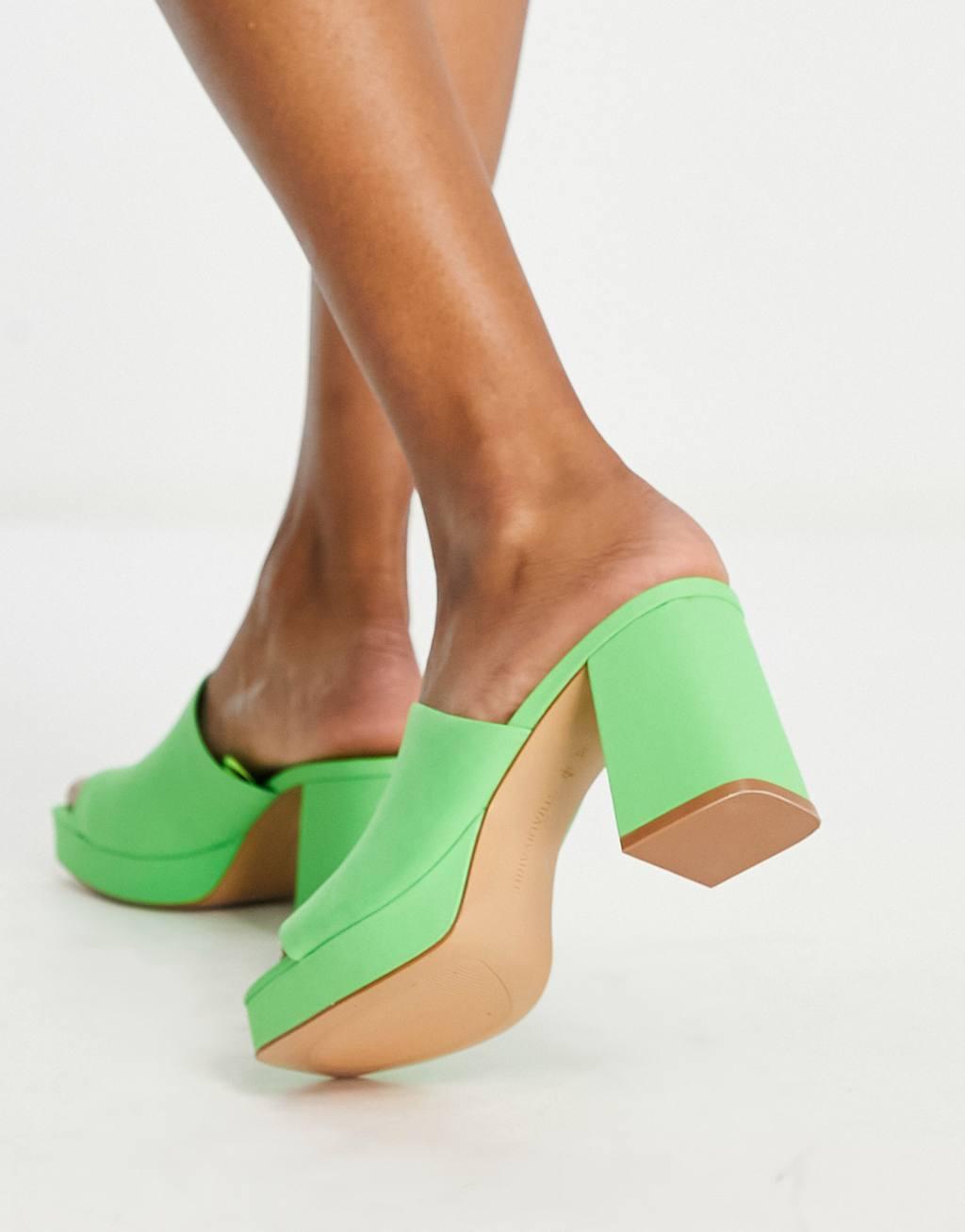 Stradivarius chunky platform mules in green Product Image