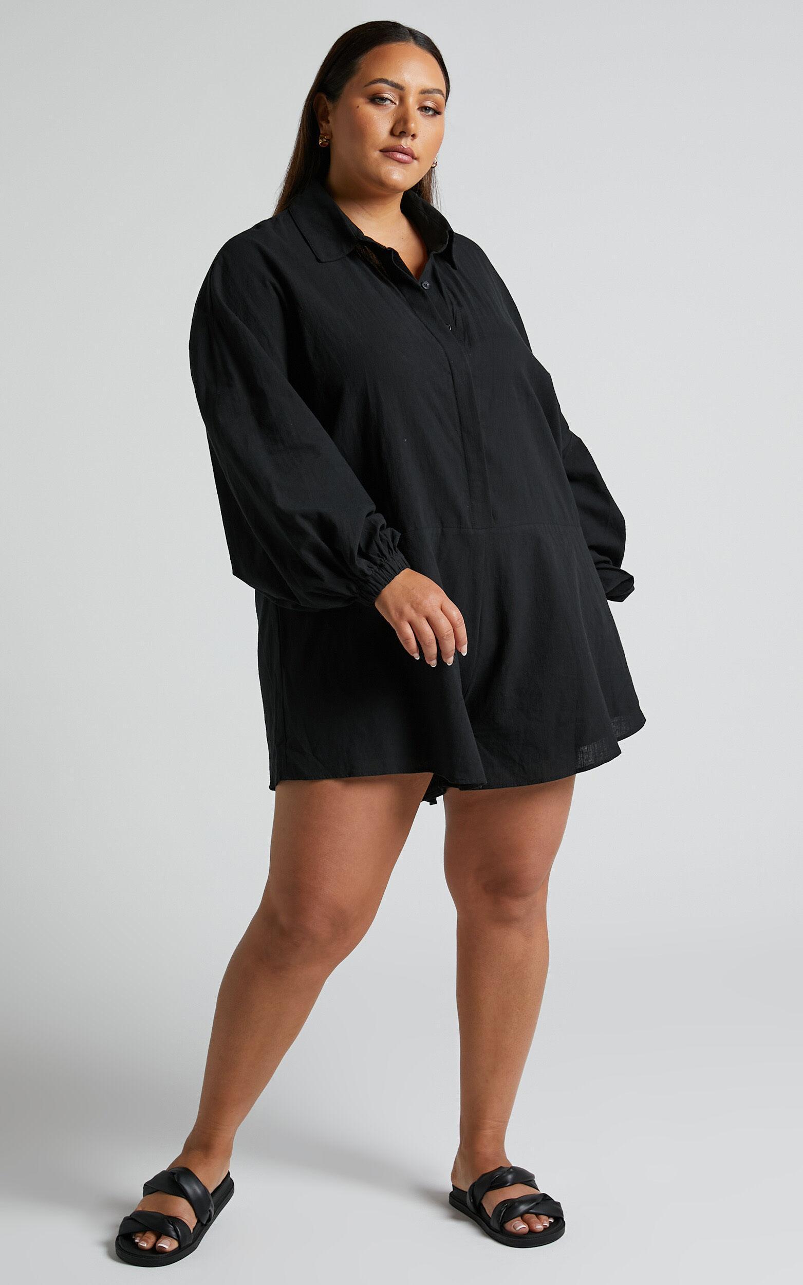 Anka Playsuit - Relaxed Button Front Shirt Playsuit in Black Product Image