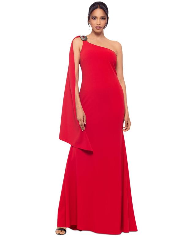 Betsy & Adam Womens Hardware Draped One-Shoulder Gown Product Image