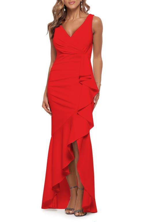 Betsy  Adam Sleeveless V-Neck Spiral Ruffle Cascade Gown Product Image