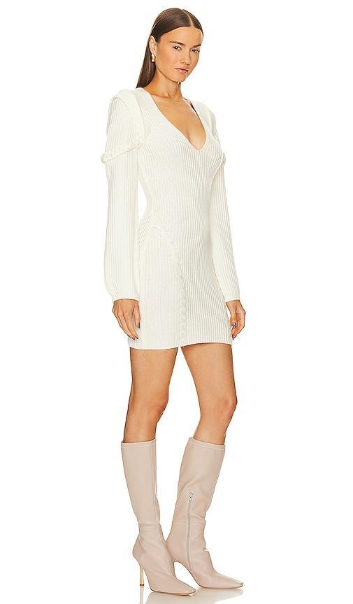 Michael Costello Malina Deep V Neck Knit Dress in White. Size L, M, XL, XS. Product Image