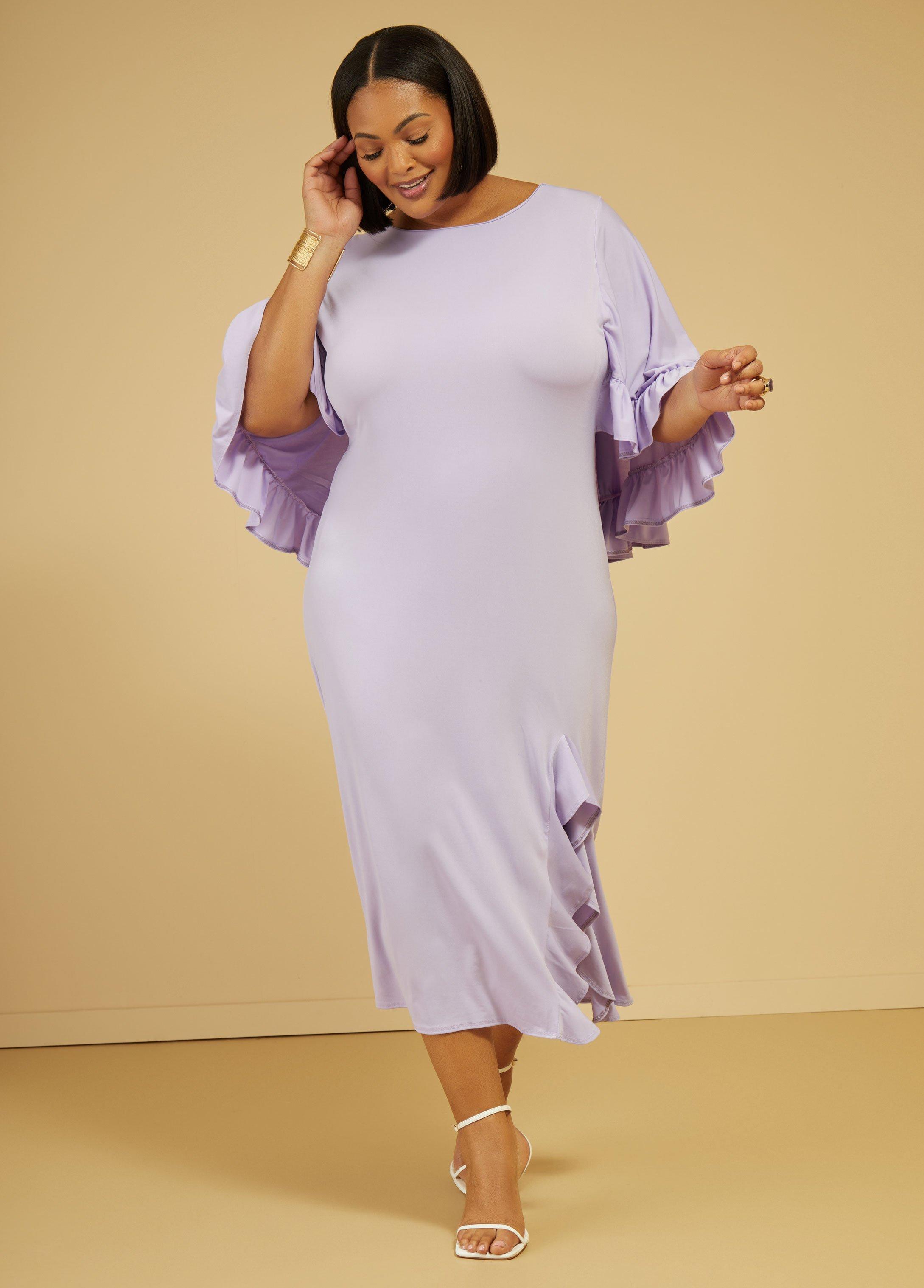 Plus Size Ruffled Cape Effect Bodycon Dress Ashley Stewart Product Image