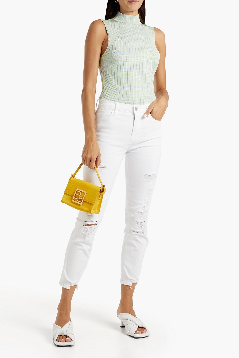 Le High Cropped Distressed High-rise Skinny Jeans In White Product Image