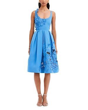 Scoop-neck Floral And Fauna Embroidered Cocktail Dress In Cerulean Product Image