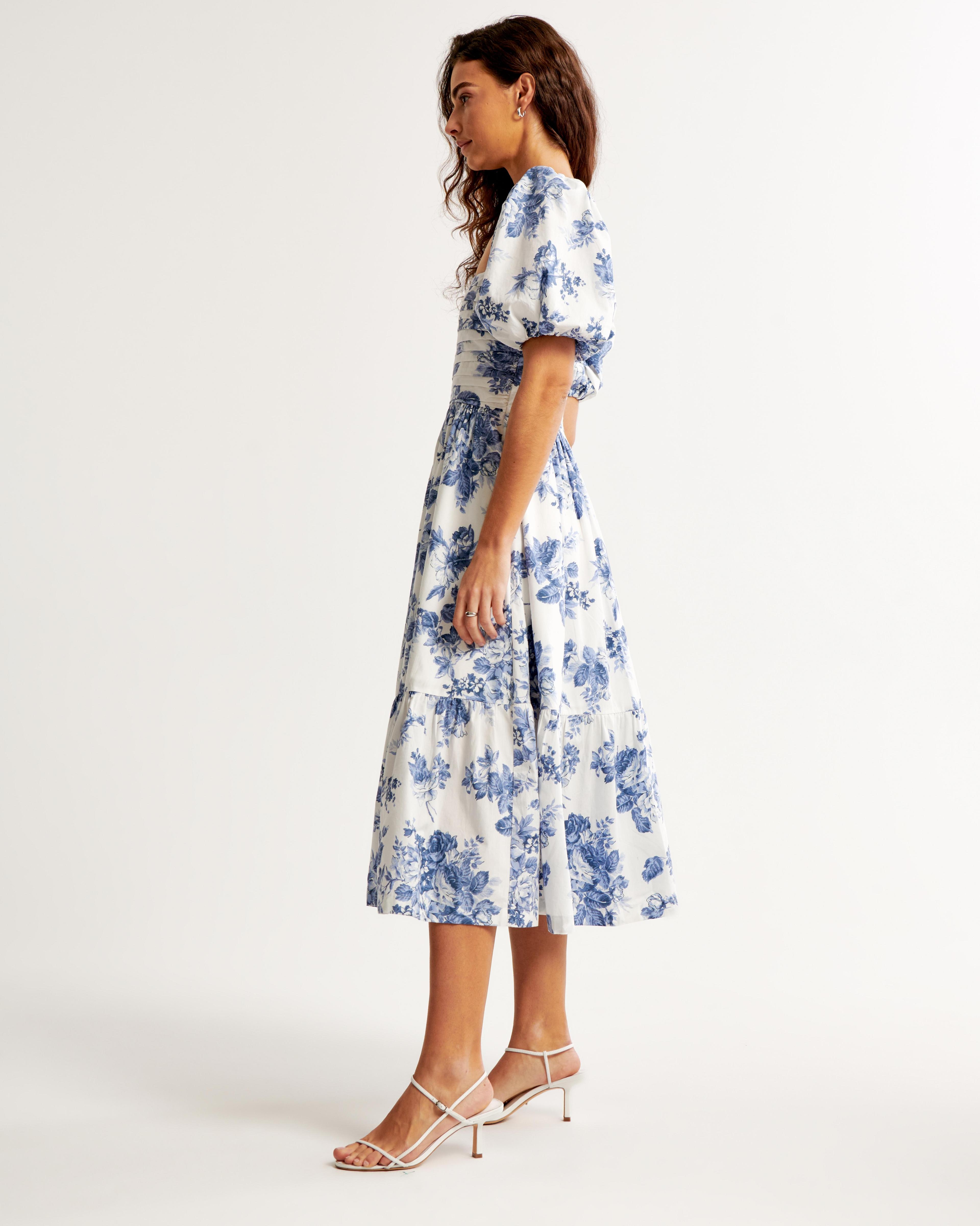 The A&F Emerson Poplin Puff Sleeve Midi Dress Product Image