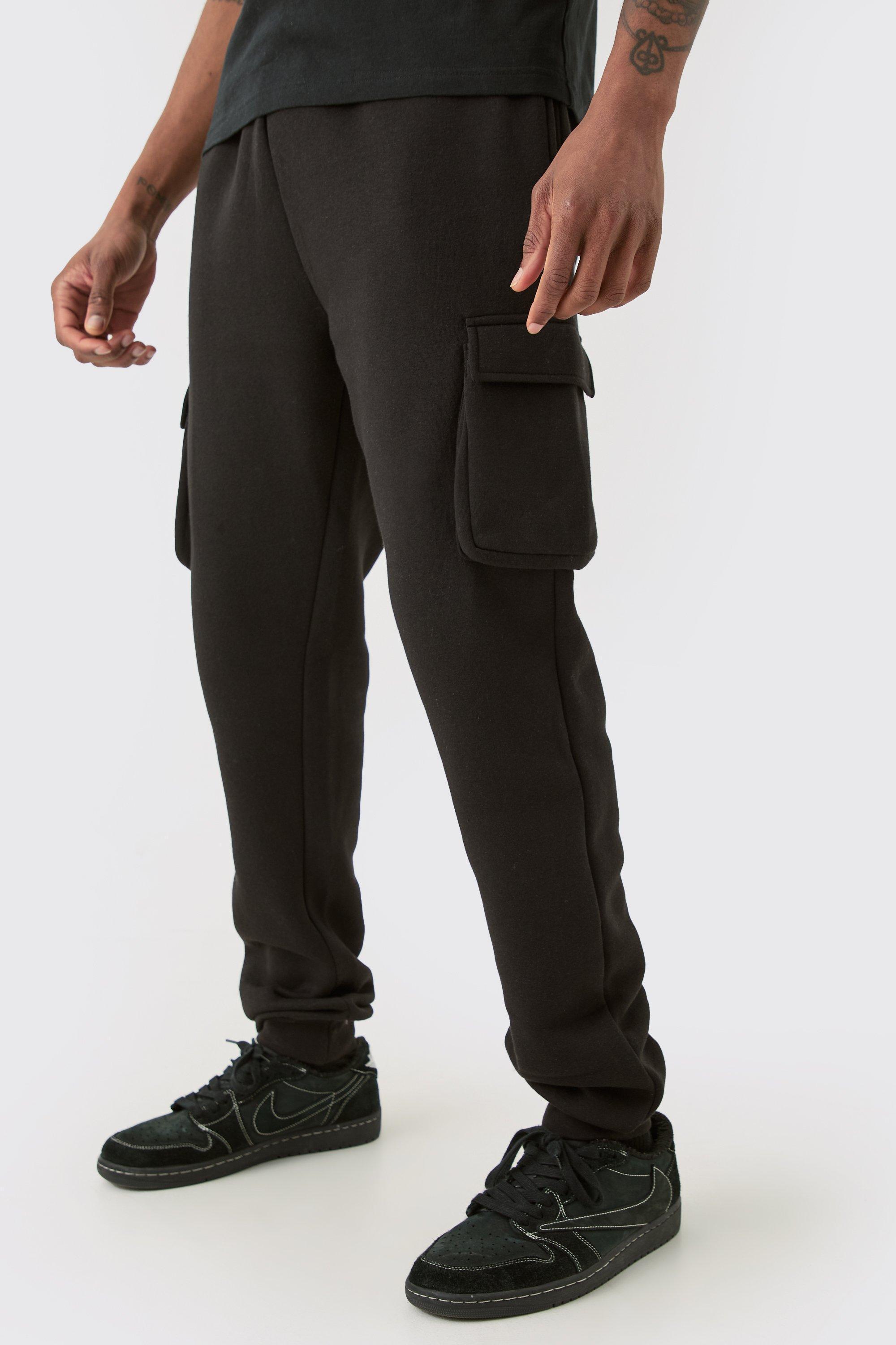 Mens Black Tall Skinny Fit Cargo Jogger, Black Product Image