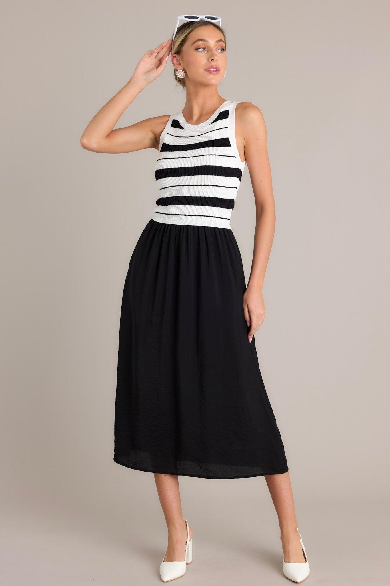 Monochrome Moments Black Stripe Midi Dress Product Image