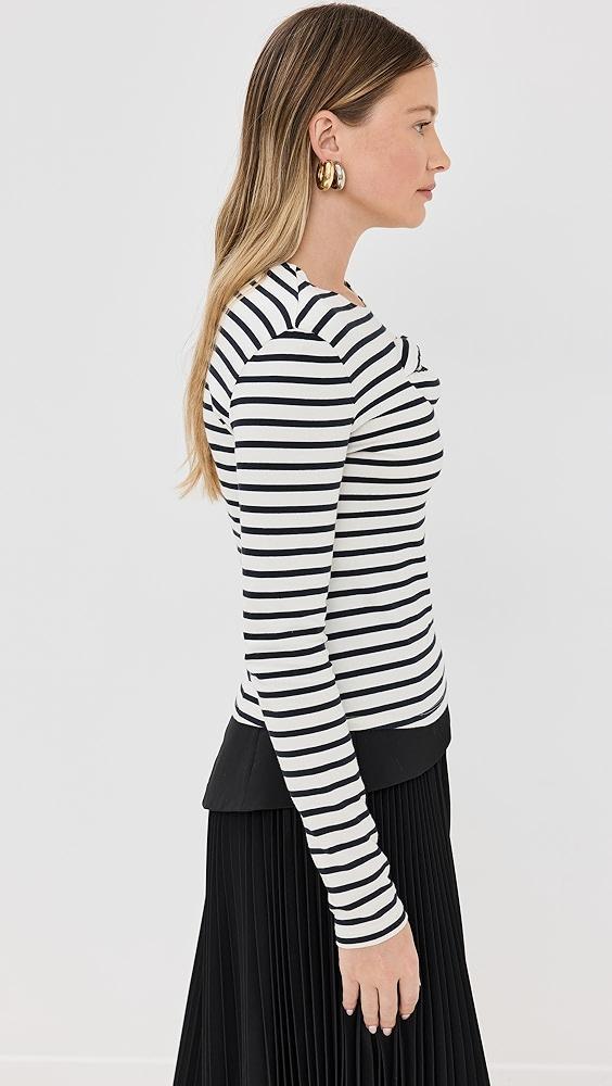 A.W.A.K.E. MODE Striped Fitted Top with Lip Applique | Shopbop Product Image