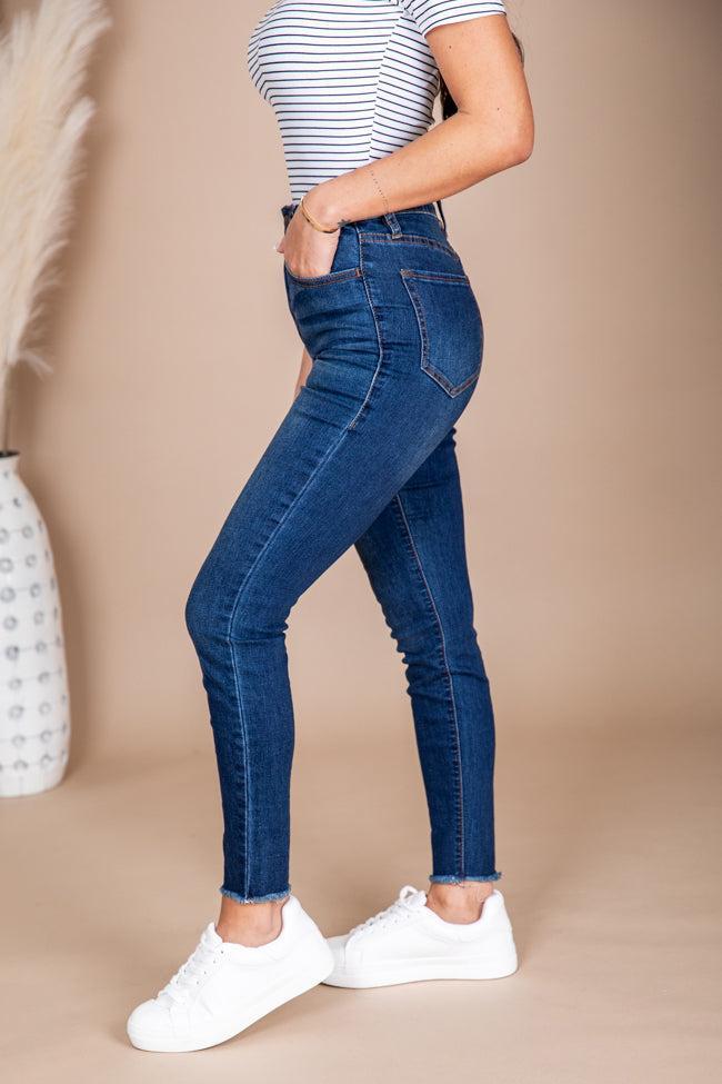 Mary Frayed Edge Dark Wash Skinny Jeans FINAL SALE Product Image