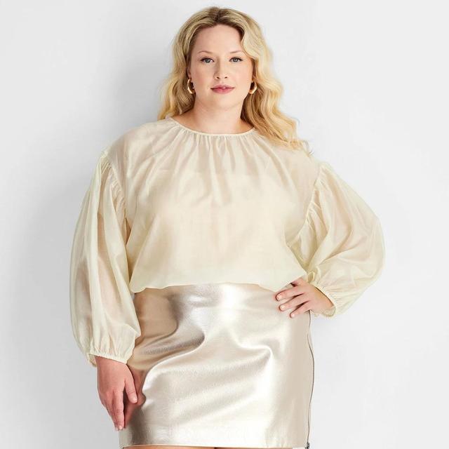 Womens Sheer Balloon Long Sleeve Blouse - Future Collective Cream 3X Product Image