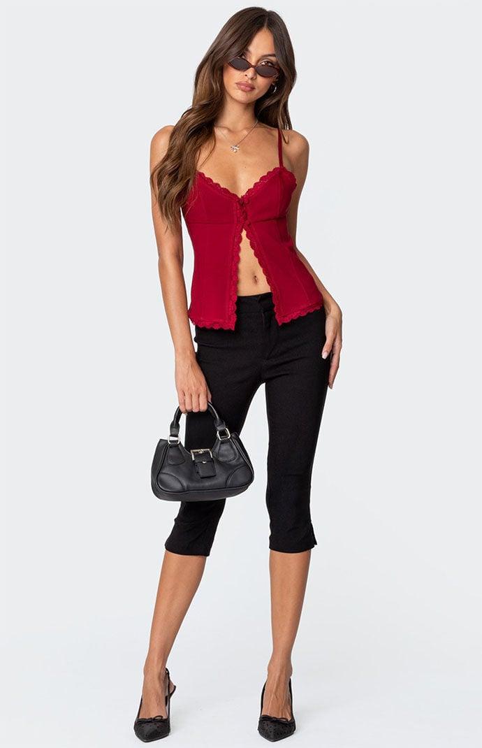 Edikted Womens Crimson Lacey Split Front Top Product Image