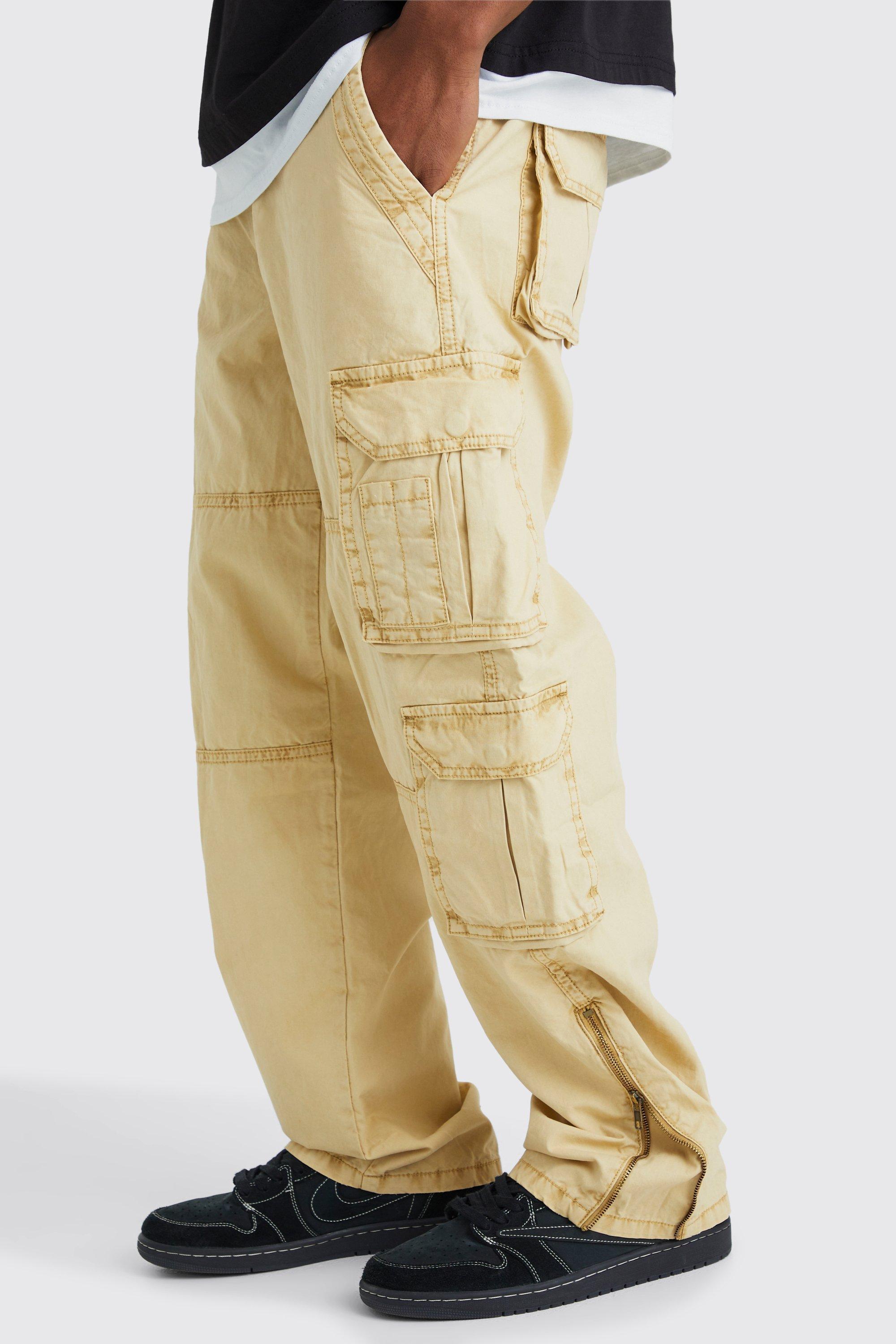 Relaxed Zip Hem Gusset Overdye Acid Wash Cargo Trouser | boohooMAN USA Product Image