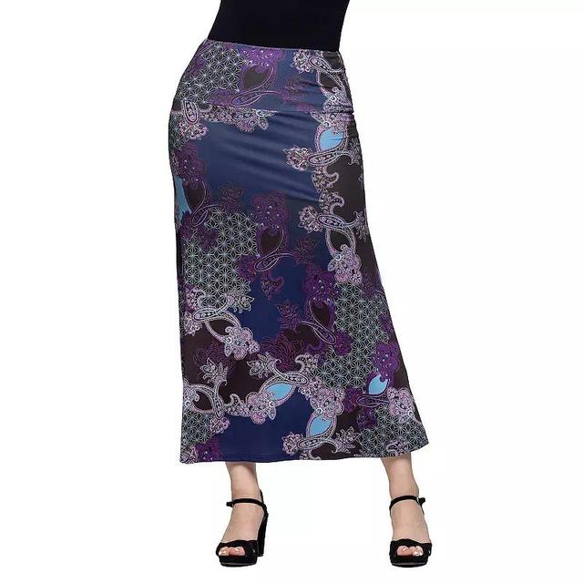 Womens 24Seven Comfort Apparel Paisley Print Elastic Waist A-Line Maxi Skirt Product Image