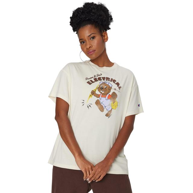 Womens Champion Graphic Stadium T-Shirt, Beaver & Sons Electrical Washed Natural L Product Image