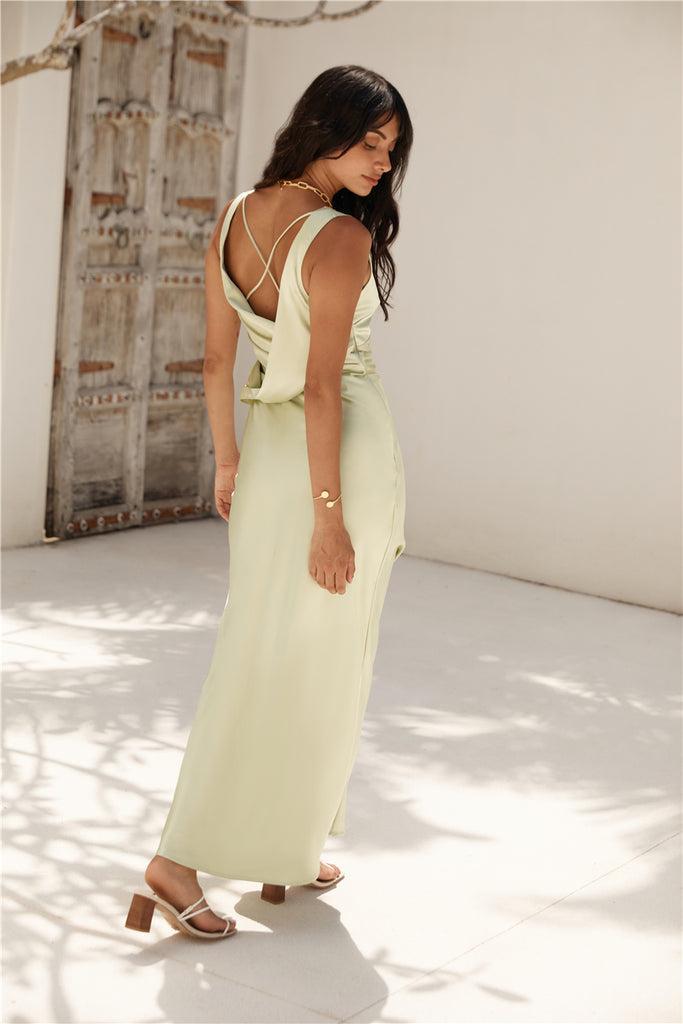 Freshen Up Satin Maxi Dress Green Product Image