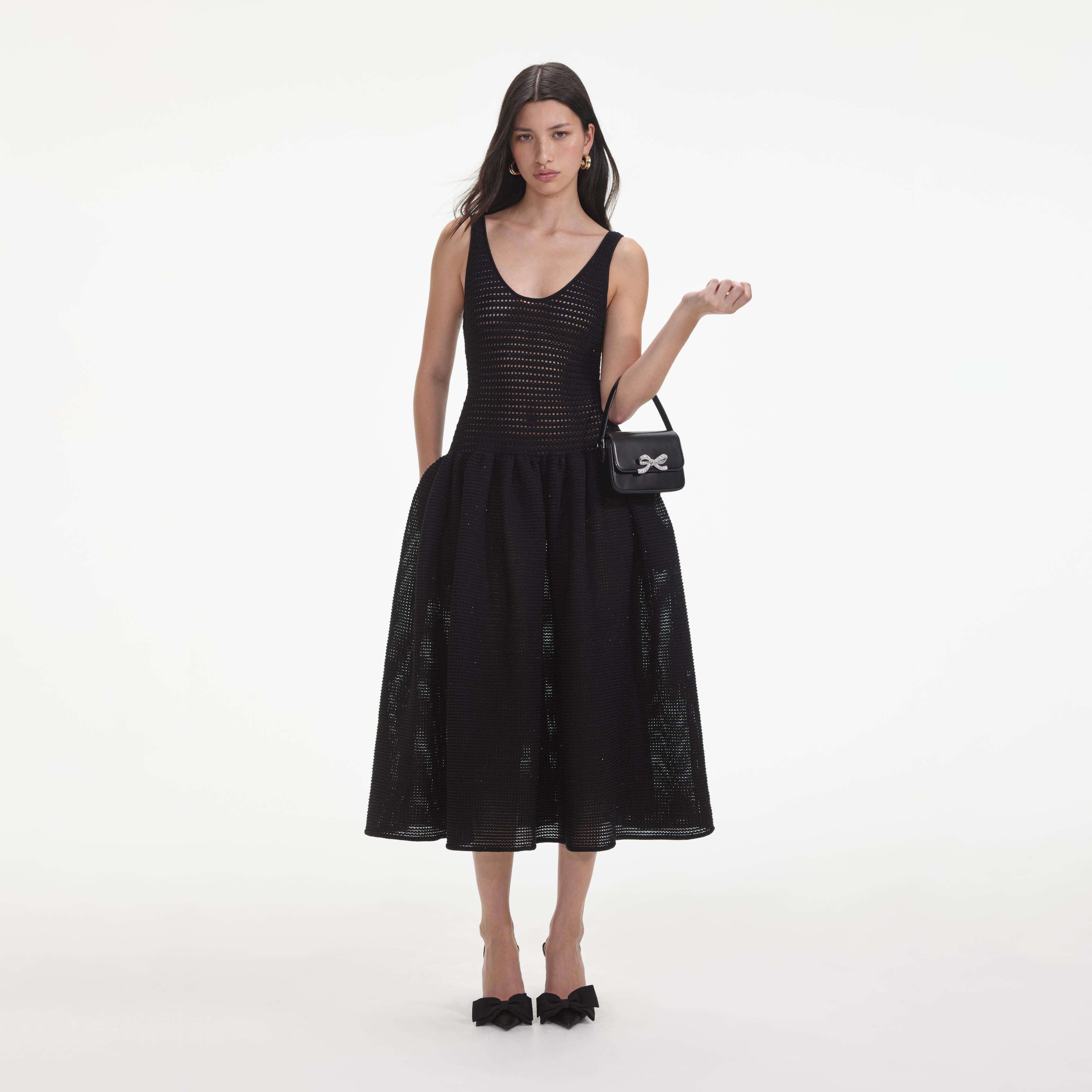 Black Crochet Knit Midi Dress product image