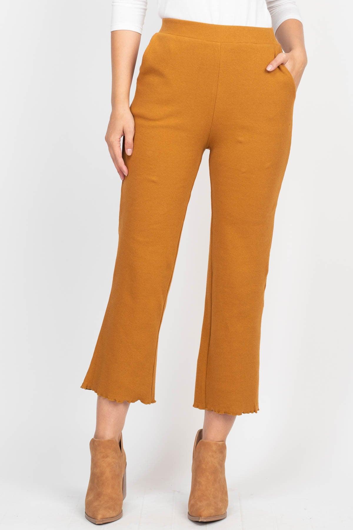 Mustard Ribbed Crop Pants Product Image