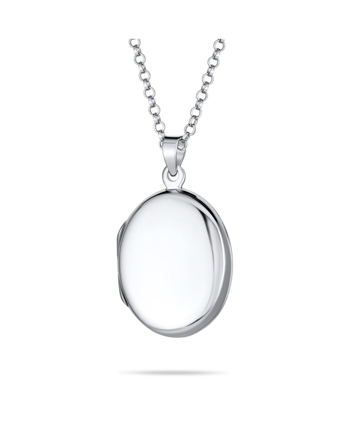 Bling Jewelry Petite Simple Plain Flat Oval Photo Lockets For Women That Hold Pictures Silver Locket Necklace Pendant Large Product Image