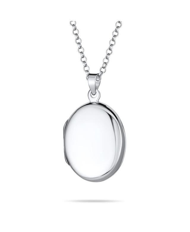 Bling Jewelry Petite Simple Plain Flat Oval Photo Lockets For Women That Hold Pictures Silver Locket Necklace Pendant Large Product Image