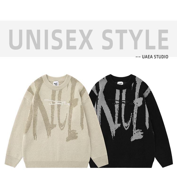 Couple Matching Round Neck Lettering Embroidered Patterned Sweater Product Image