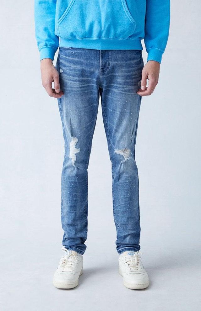 Men's High Stretch Indigo Stacked Skinny Ripped Jeans 36W x 32L Product Image