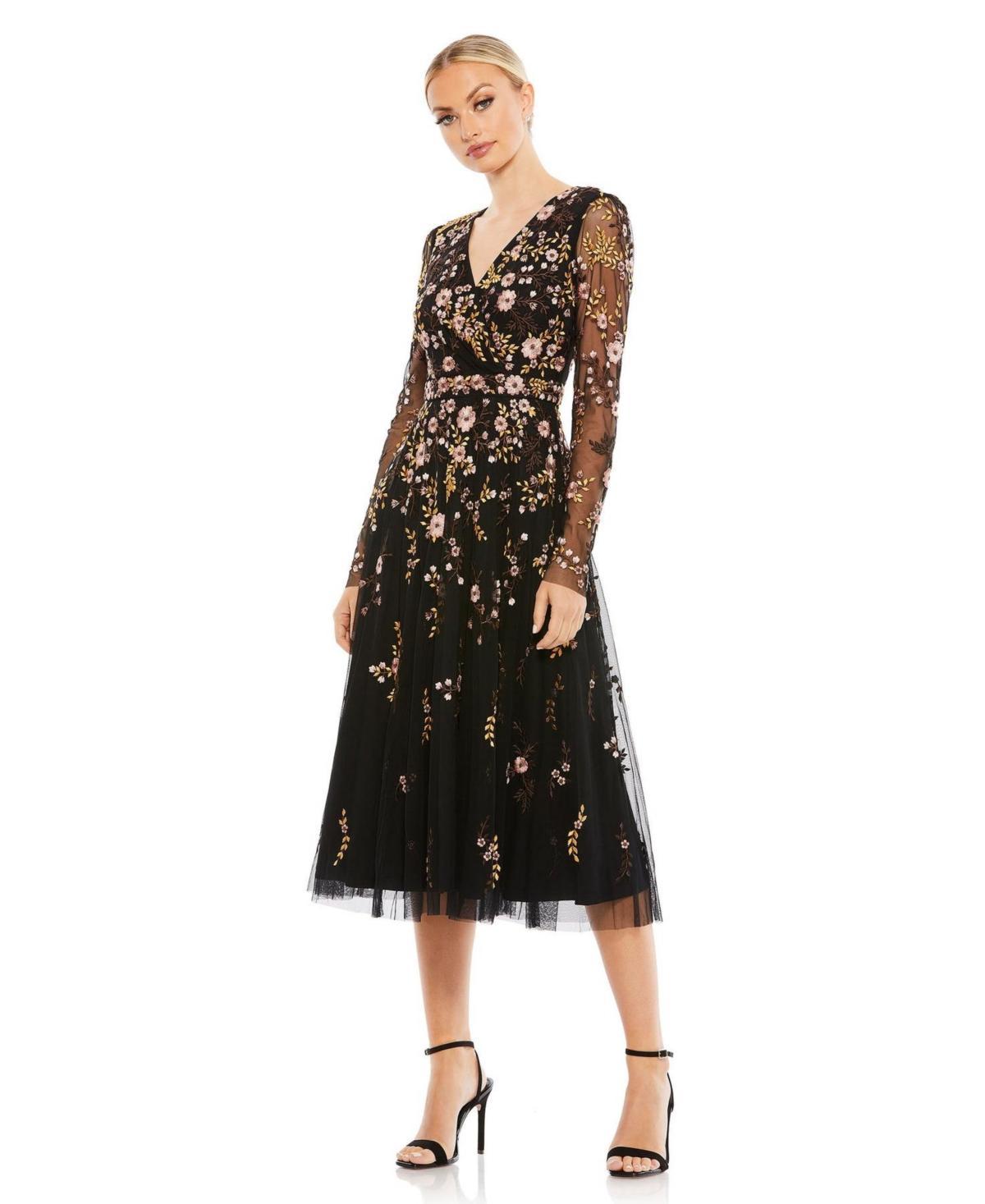 Womens Floral Embroidered A-Line Cocktail Dress Product Image