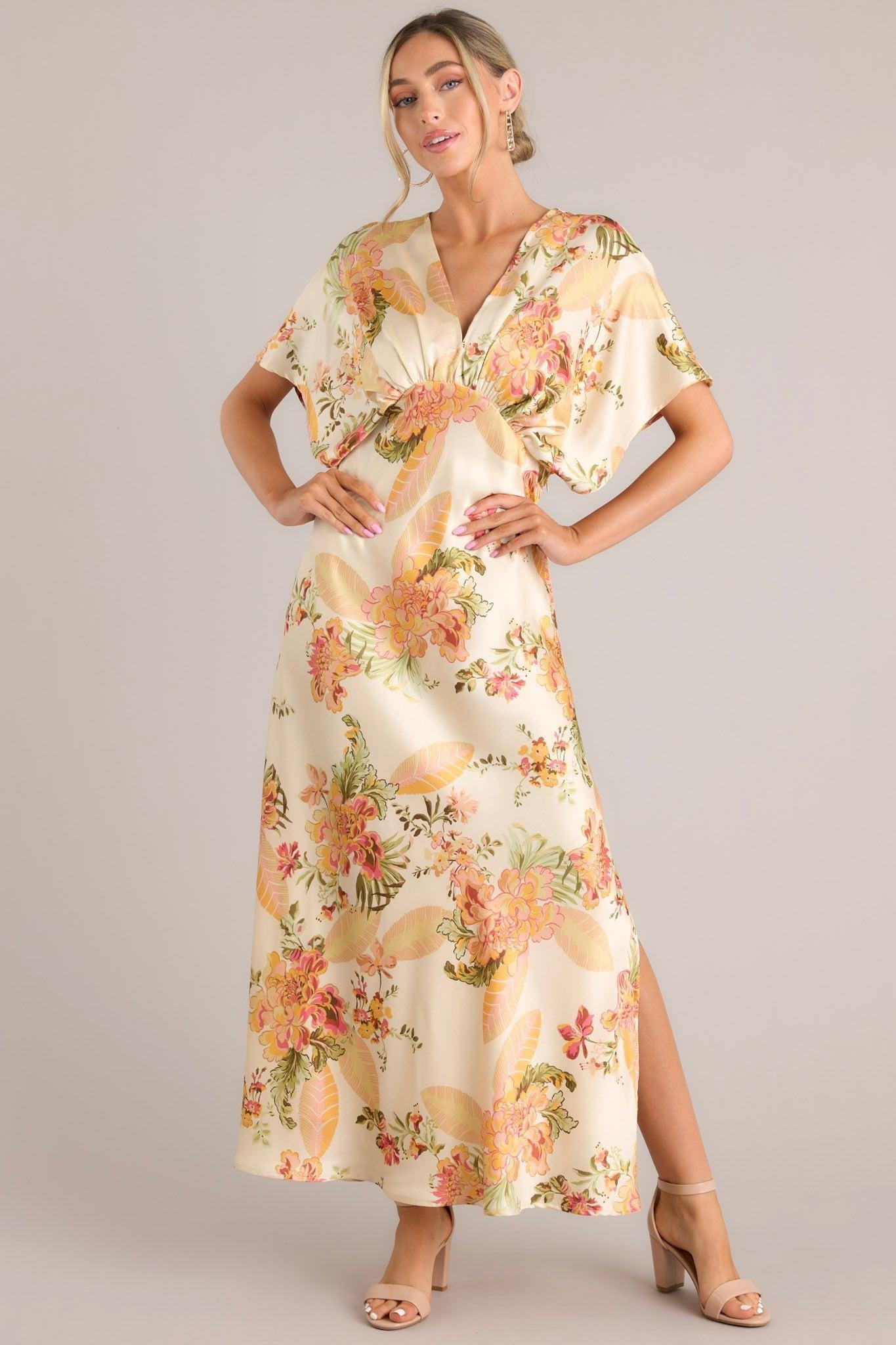 Frames Of Bliss Beige Floral Maxi Dress Product Image