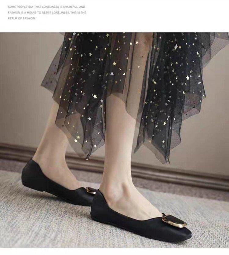 Faux Leather Square Toe Flats Product Image