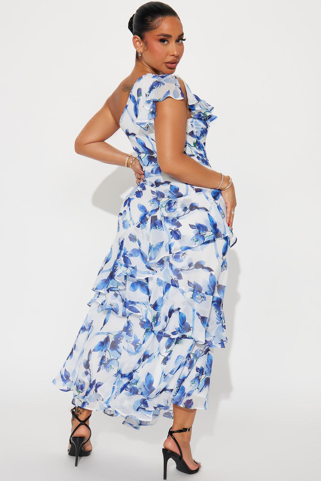 Roses Are Red Chiffon Maxi Dress - Blue/combo Product Image