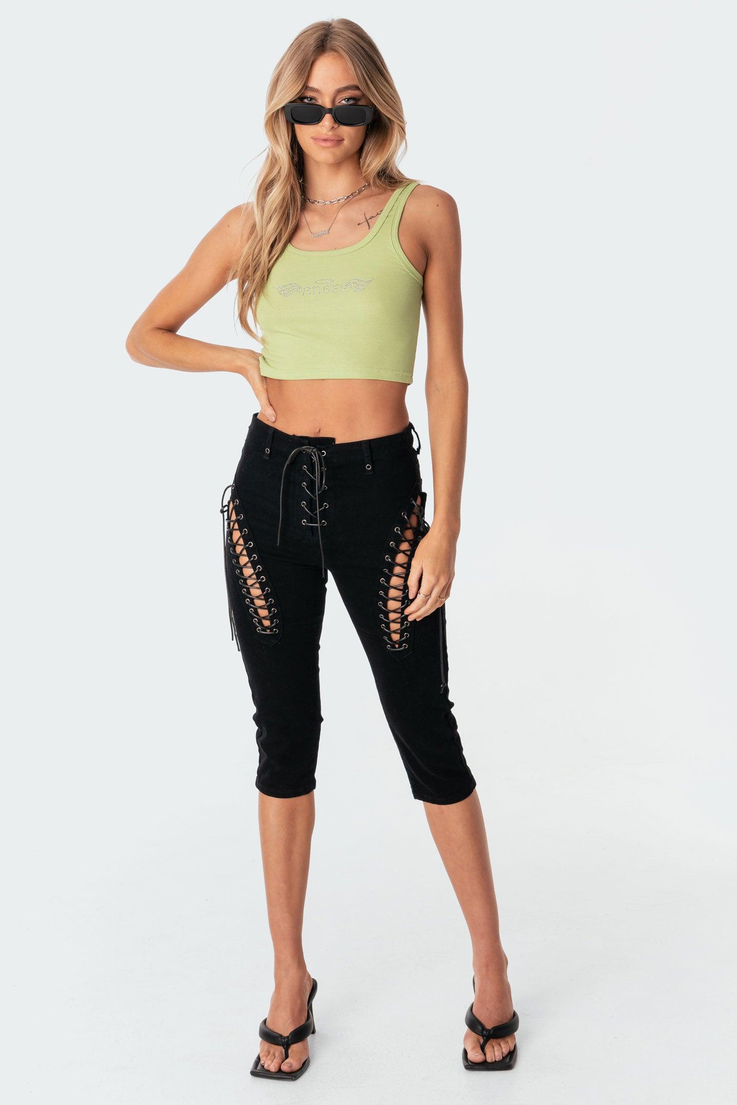 Alexiss Lace-Up Capri Jeans Product Image