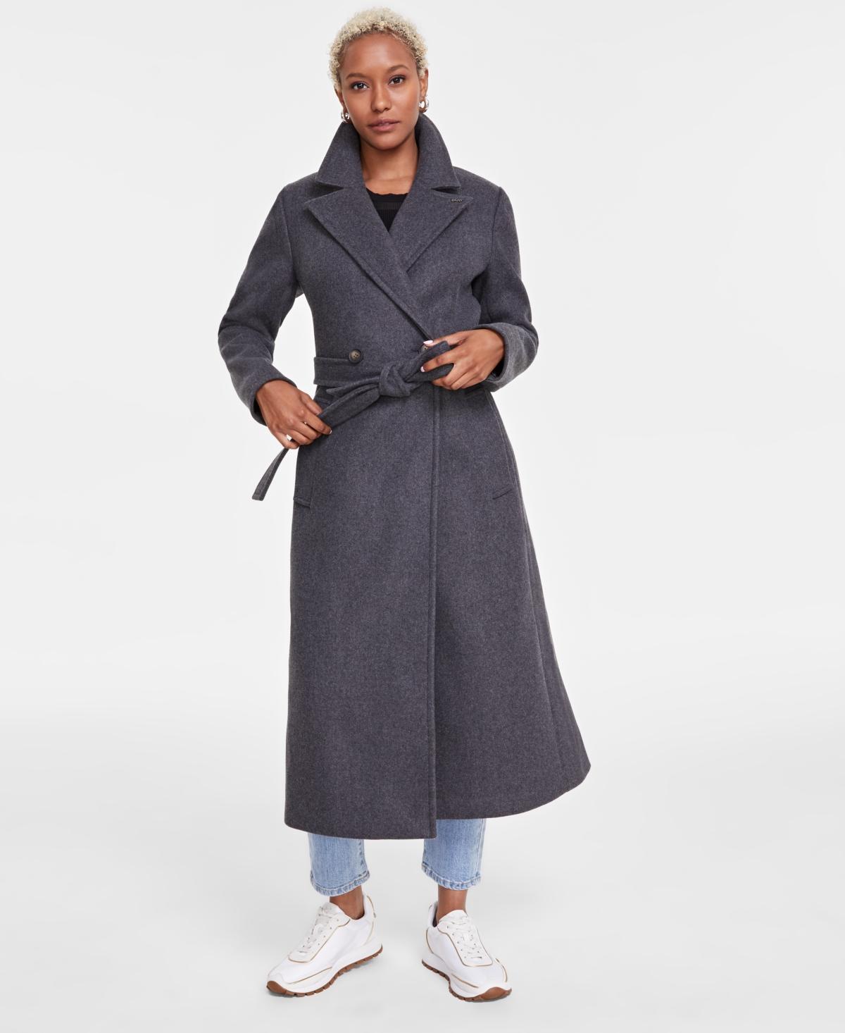 Dkny Womens Notched-Collar Double-Breasted Wrap Coat Product Image