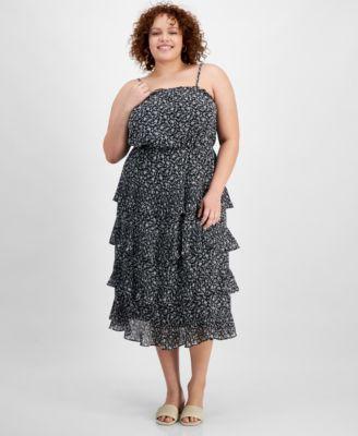 Trendy Plus Size Printed Ruffle-Trim Midi Dress Product Image