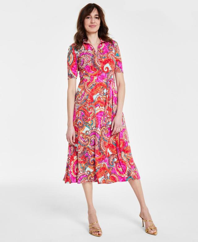 Women's Printed Collared Short-Sleeve Midi Dress Product Image