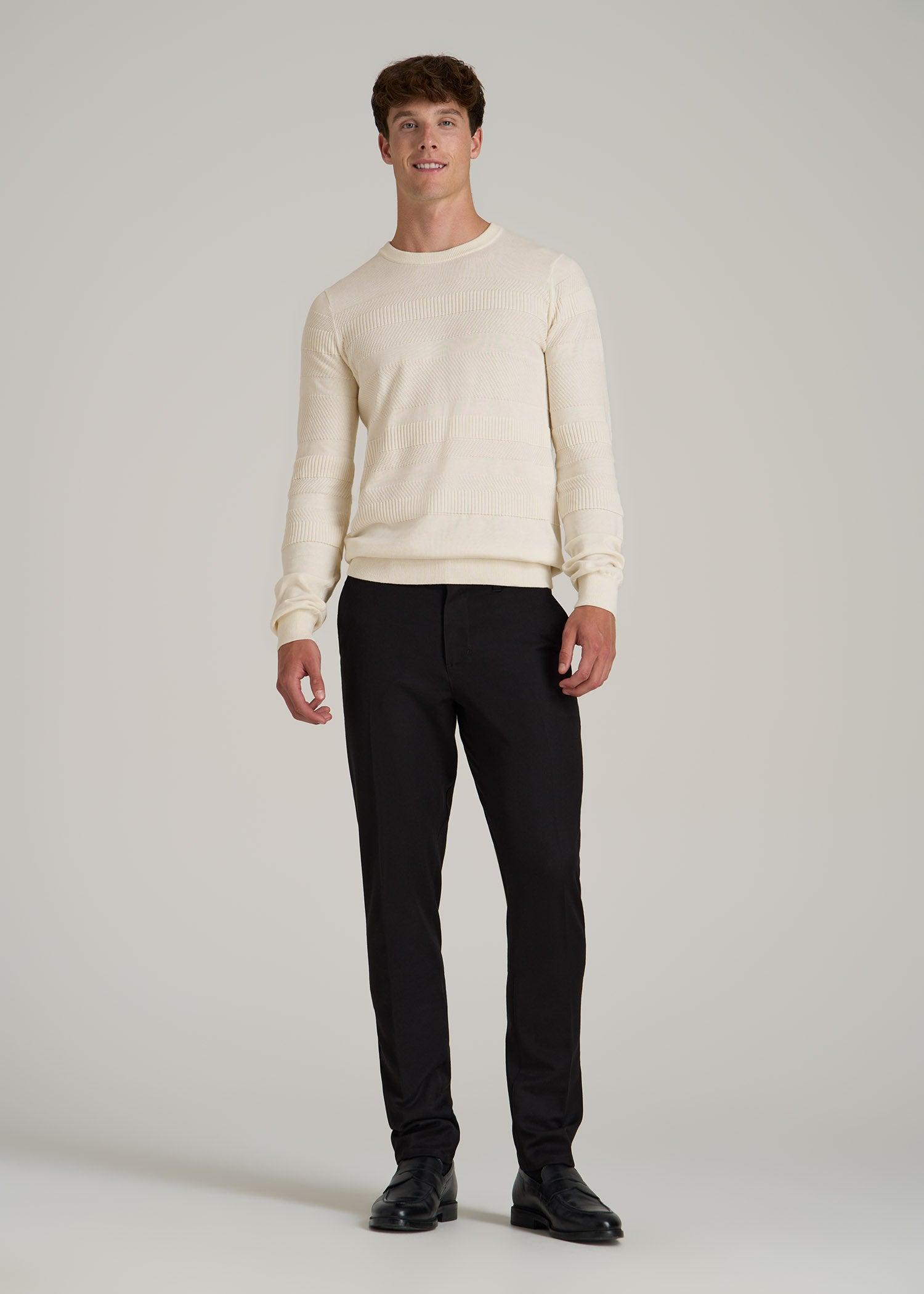 Minimalist Embossed Knit Sweater for Tall Men in Ivory White Male Product Image