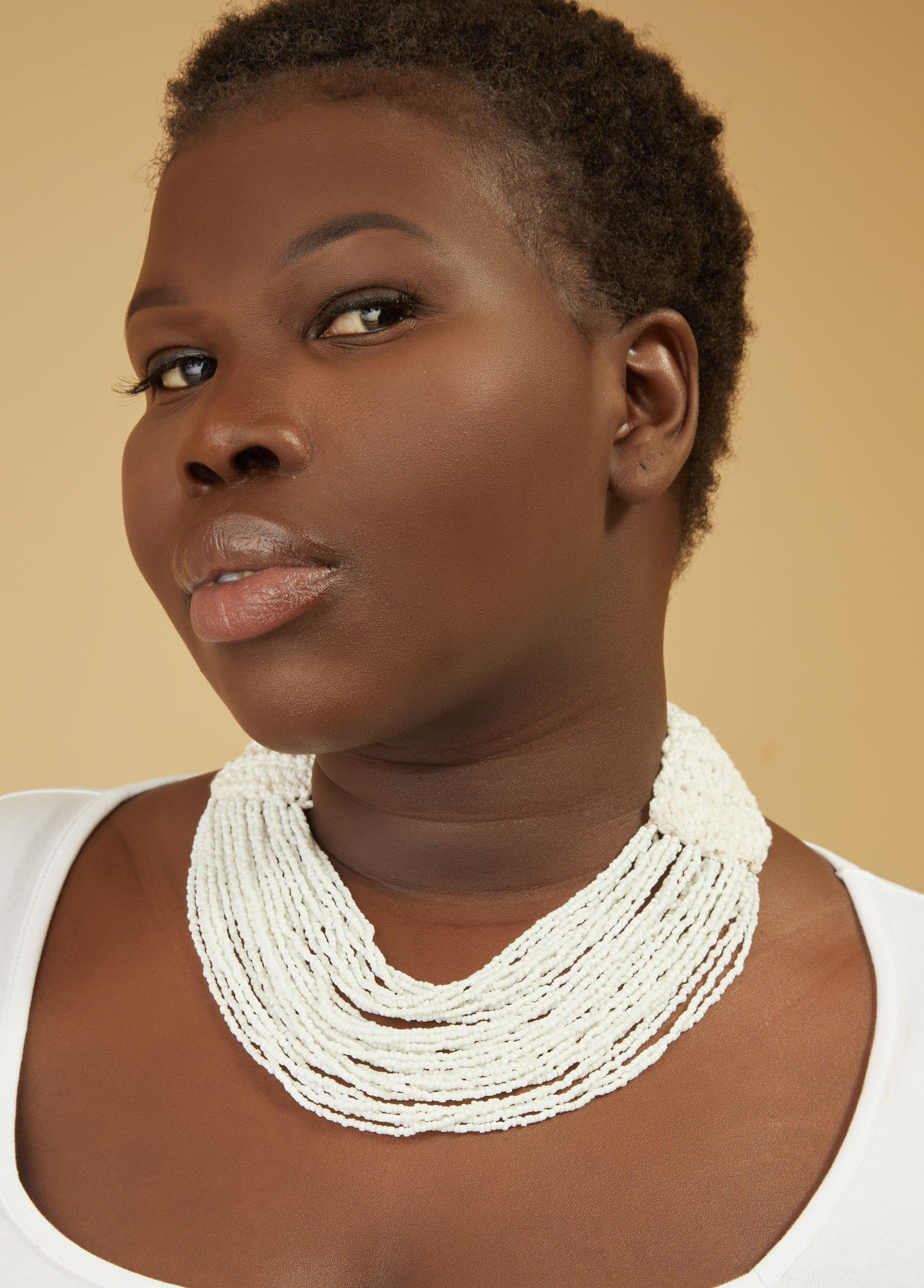 Plus Size Braided And Beaded Necklace Ashley Stewart Product Image