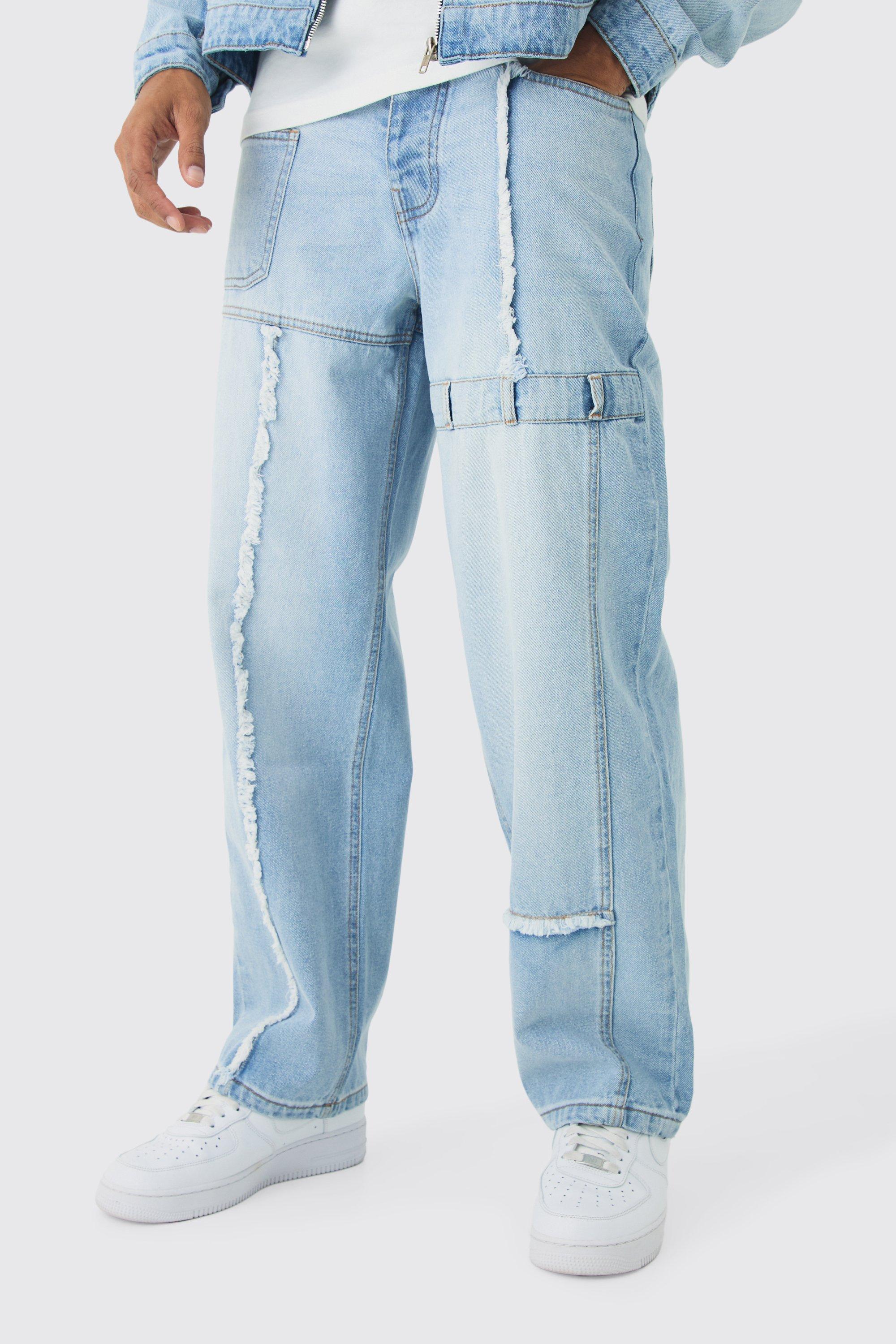 Mens Blue Baggy Fit Rigid Dirty Wash Carpenter Jeans, Blue Product Image