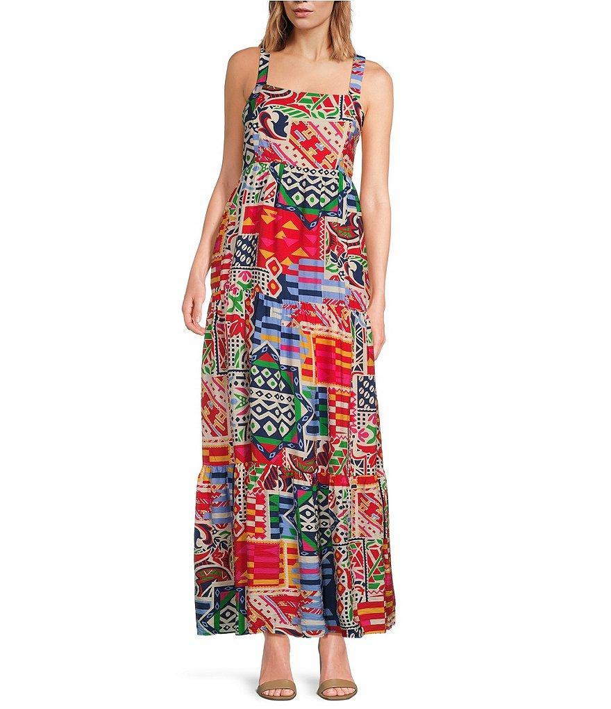 Skies Are Blue Abstract Print Square Neck Sleeveless Maxi Dress Product Image