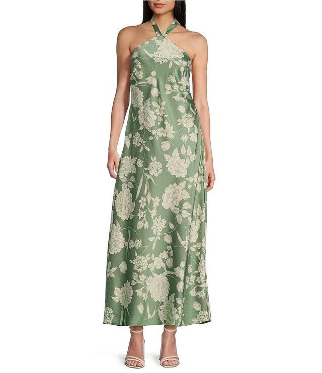 B. Darlin Printed Satin Halter Neck Sleeveless Maxi Dress Product Image