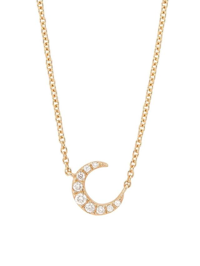 Womens 14K Yellow Gold & 0.5 TCW Diamond Mini Crescent Moon Pendant Necklace Product Image