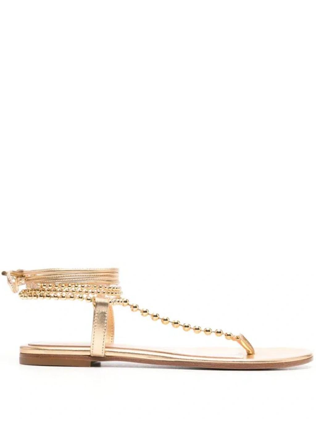 Soleil Bead-embellished Leather Sandals In Gold Product Image