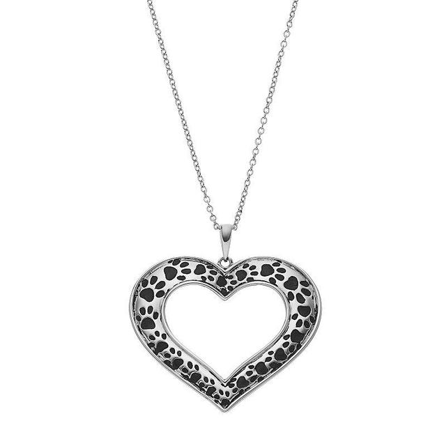 Sentimental Expressions Sterling Silver Paw Print Heart Necklace, Womens Grey Product Image