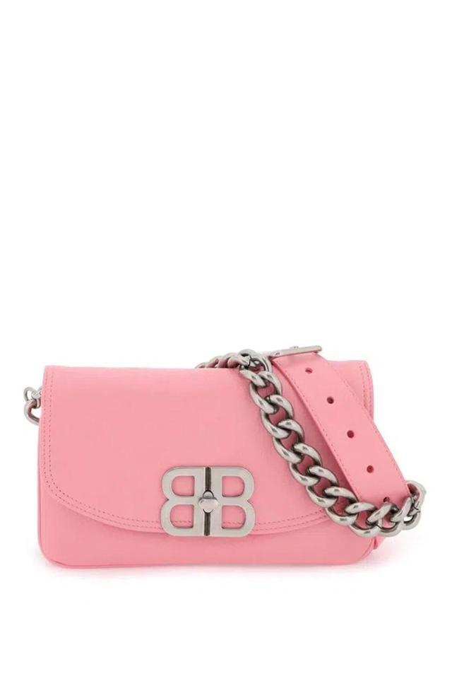 Pink Crossbody Bag With Palladium-tone Bb Logo In Leather Woman Product Image