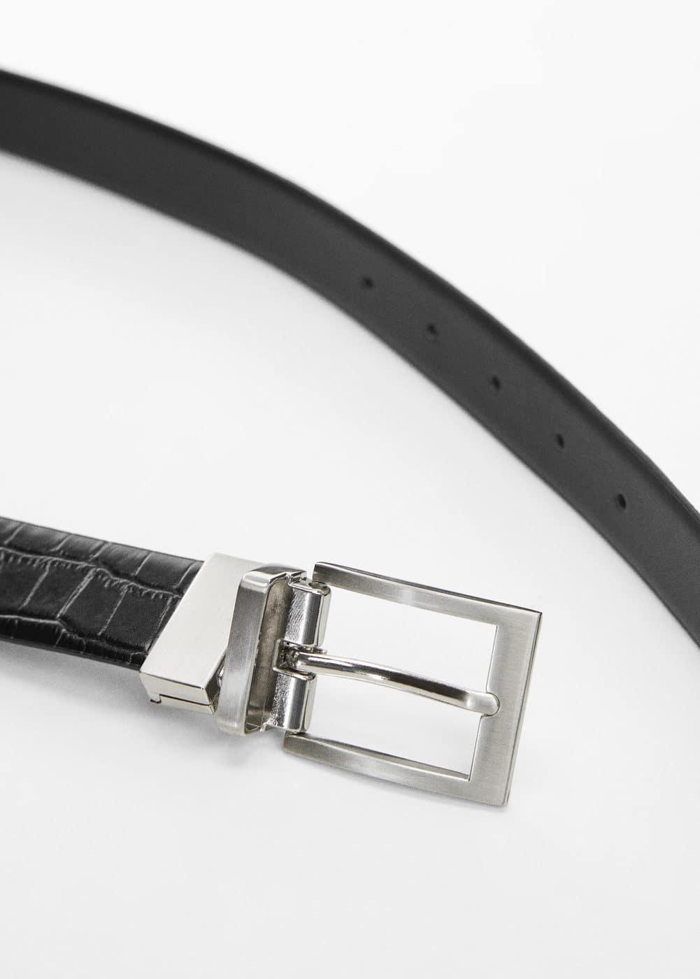 MANGO MAN - Croc-effect leather belt blackMen Product Image